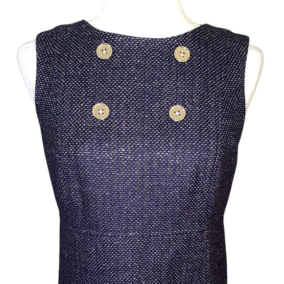 Tocca Navy Blue & Metallic Tweed Silver Button Sleeveless Mini Dress - 4 - Picture 2 of 12